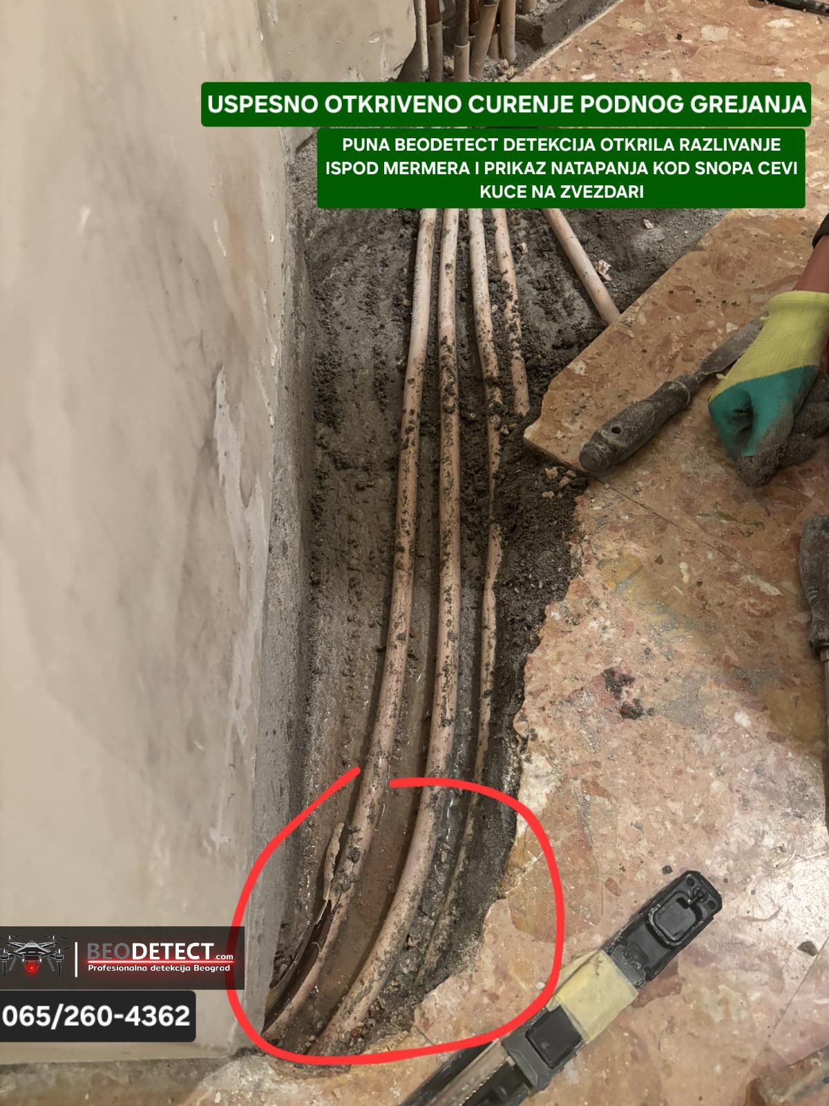 Uspesno otkriveno curenje podnog grejanja Beograd Zvezdara beodetect beo detect detekt detektovanje detekcija snimanje termovizijsko snimanje u beogradu