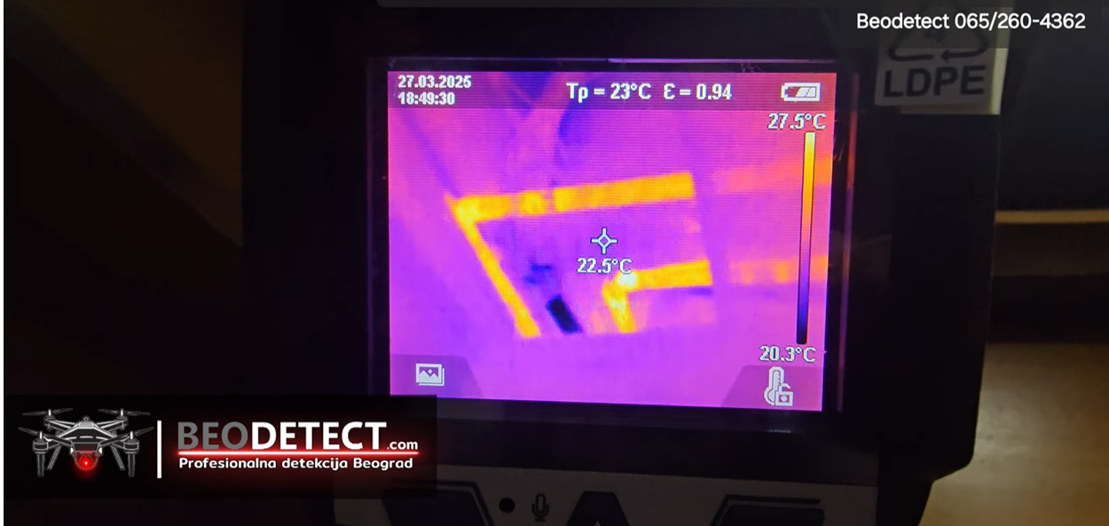 termovizijsko snimanje mapiranje vertikalne cevi za grejanje kolena i sastava ventila cevi curenje vode u oknu lifta lift i hodnik pod vodom