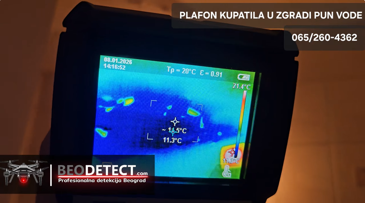 Preventivna detekcija male fleke koja je otkrila veliko skriveno curenje - Lokacija Novi Beograd – Stari Merkator - Bulevar Mihajla Pupina - Mala fleka na plafonu otkrila ogromno curenje – kako je BEODETECT