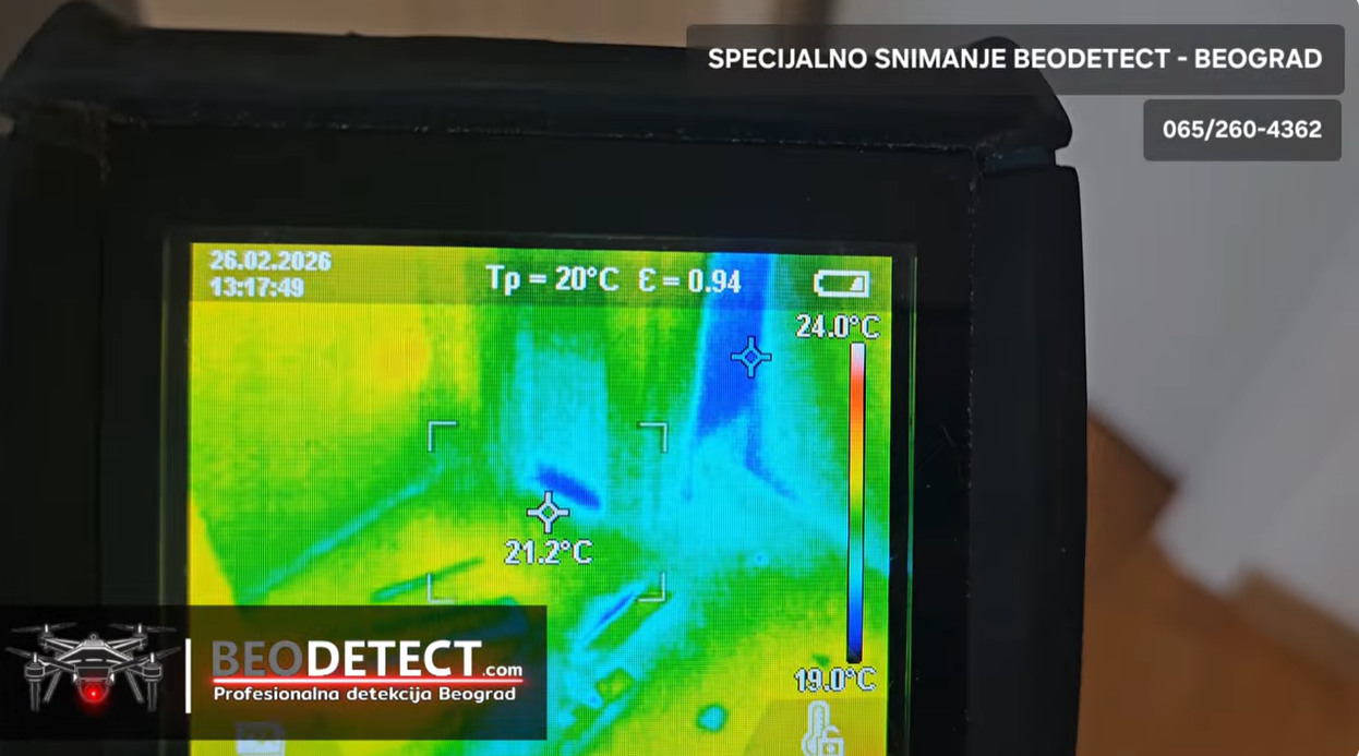 Termo snimanje kamerom za detekciju vlage u zidu betonu podu ploci zidovima stanu kuci lokalu garosnjeri Termovizija Beograd Termovizijska kamera beodetect snimanje i detekcija vlage