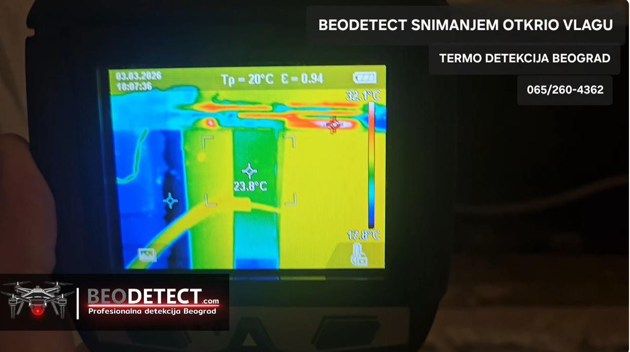 Termovizijsko snimanje od 150e otkrilo uzrok natapanja plafona od gipsa kartavana koje je dolazilo iz kupatila sprata iznad 3