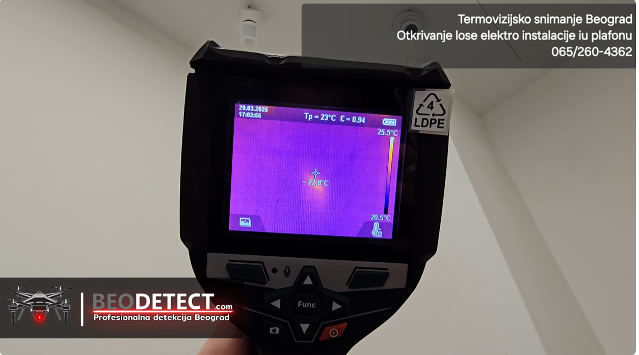 Termovizijsko merenje toplotnog odraza lošeg provodnika / lošeg spoja u zidu