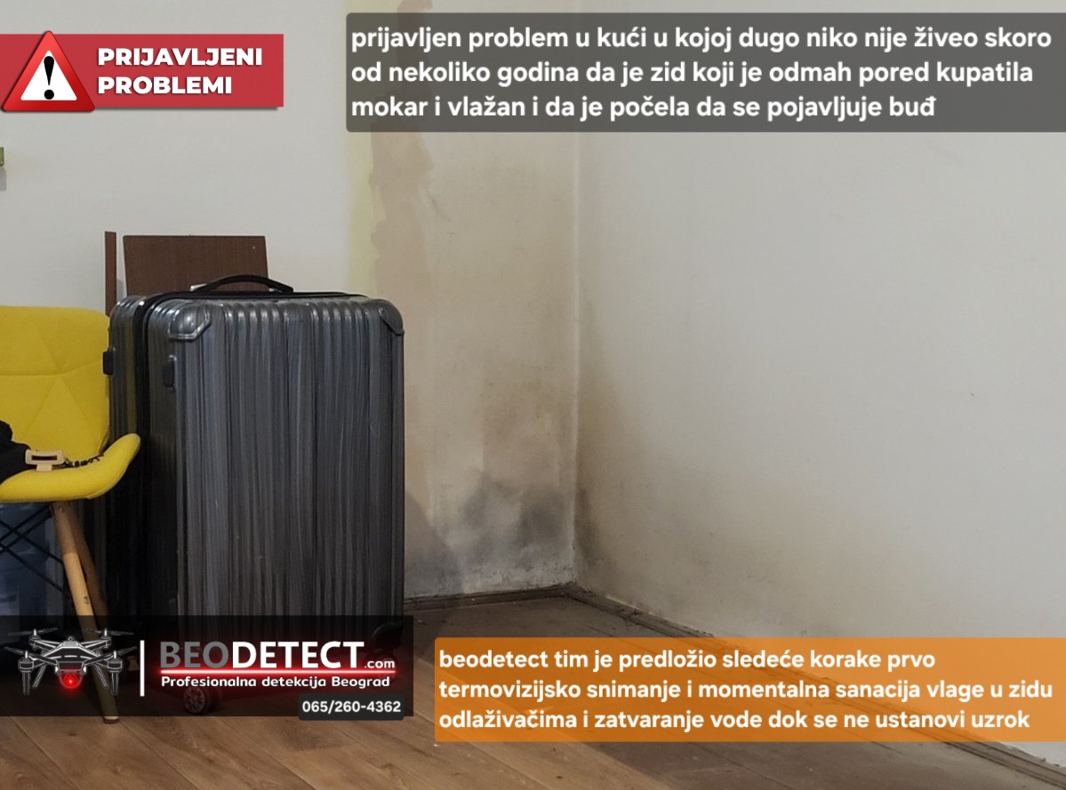 Prijavljen problem Zemun - Vlaga iza regala sobe koja se naslanja na kupatilo - Termovizijsko…