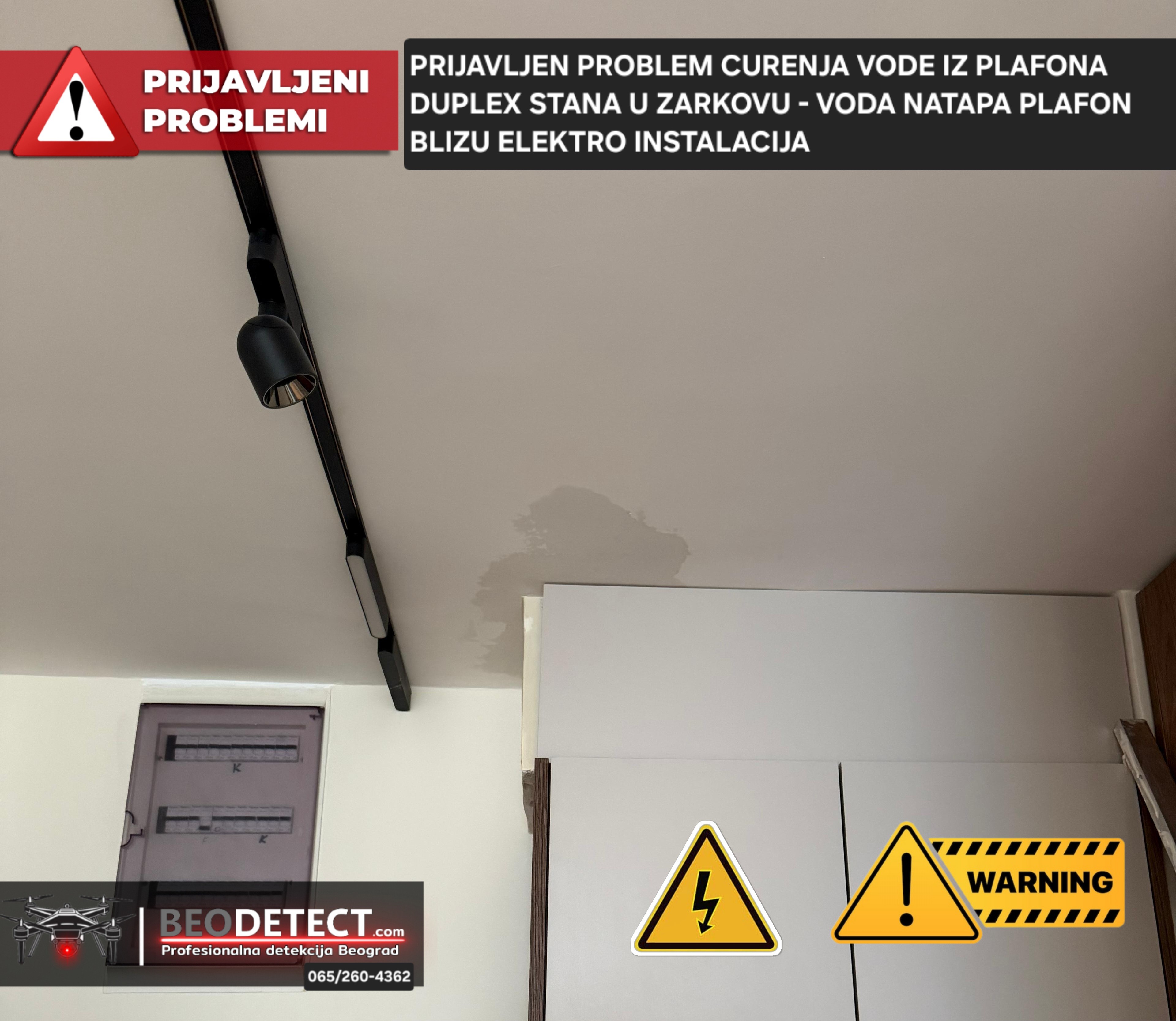 Prijavljen problem - Zarkovo Vodovodska - Curi voda iz plafona duplex strana blizu…