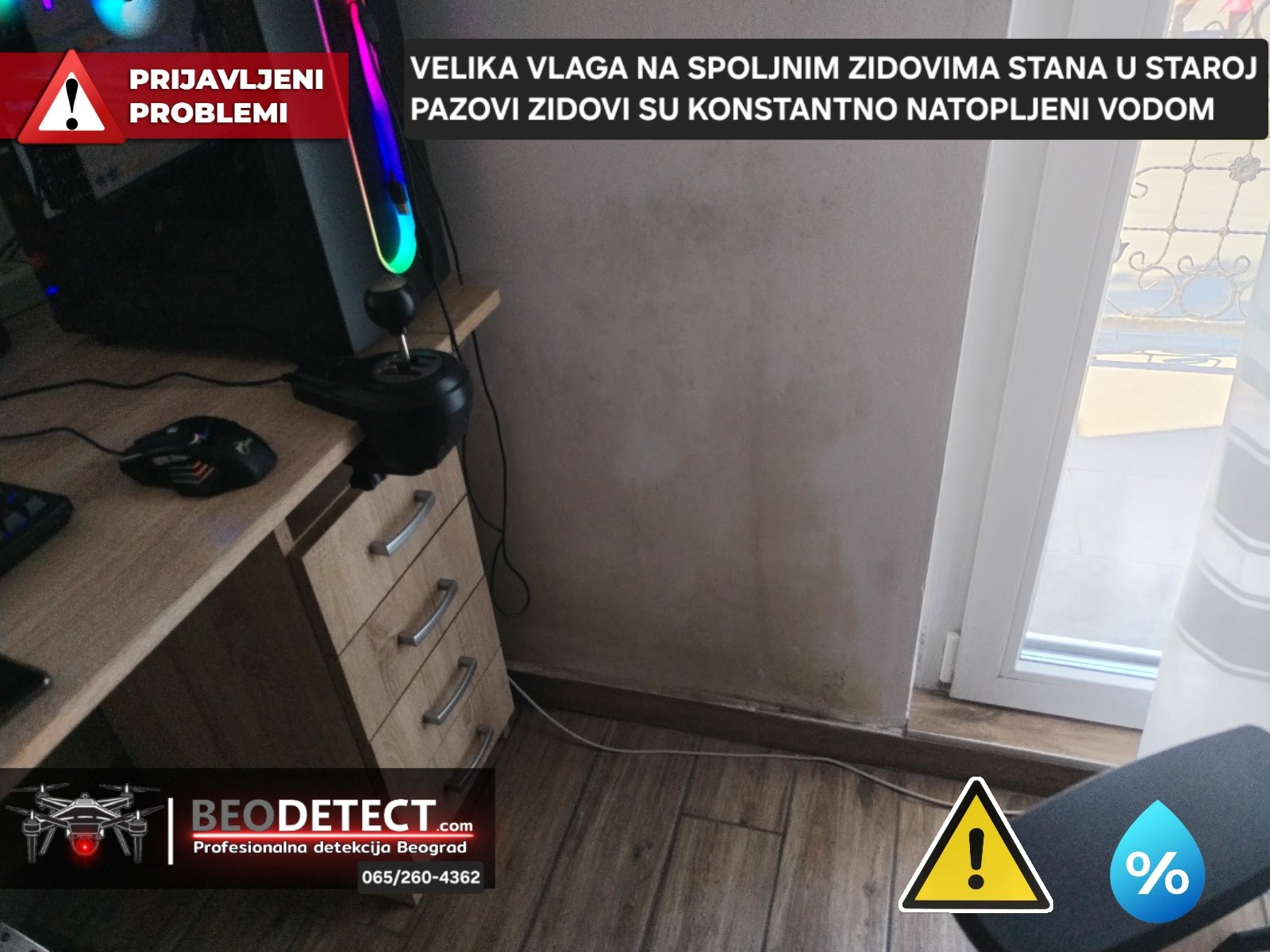 (Stara Pazova) Prijavljen problem curenja vode razlivanja vode na spoljnom zidu spavace…