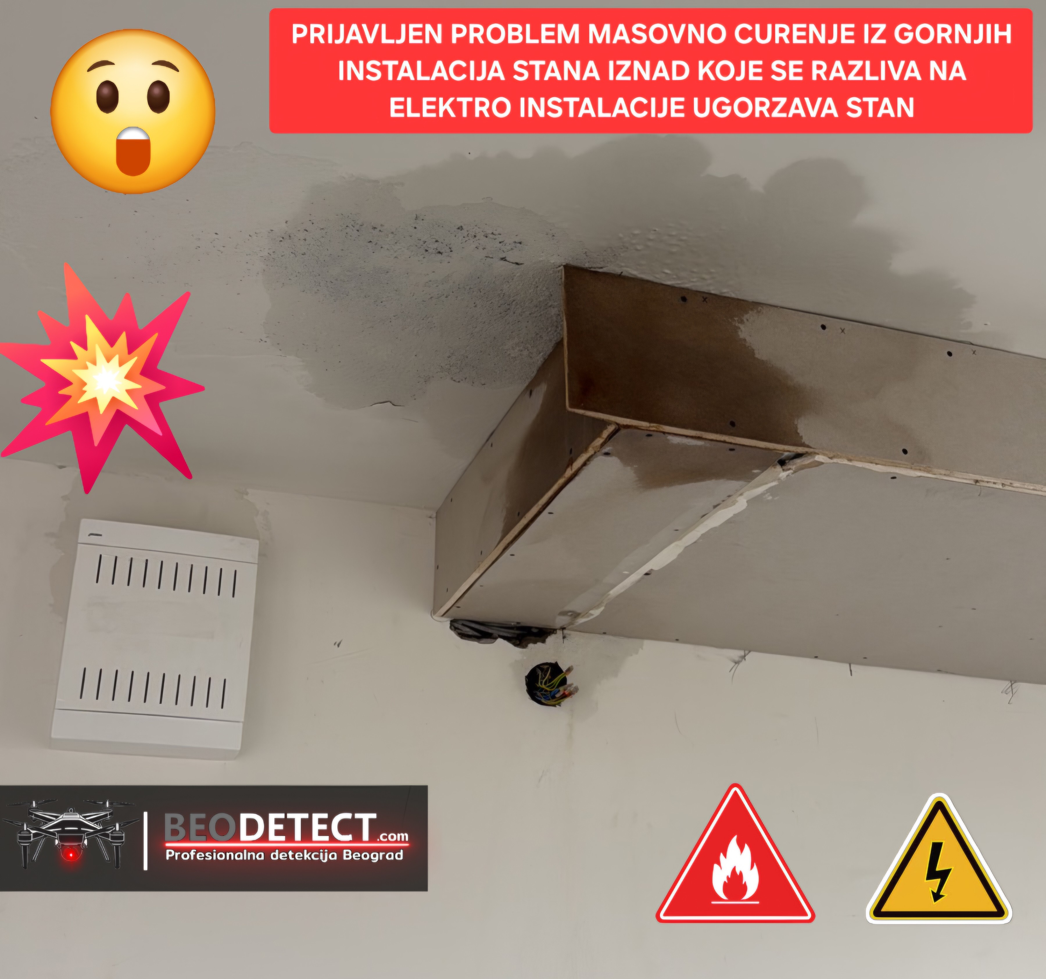 Prijavljen problem - Masovno curenje iz gornjeg stana – voda ugrozila elektroinstalacije