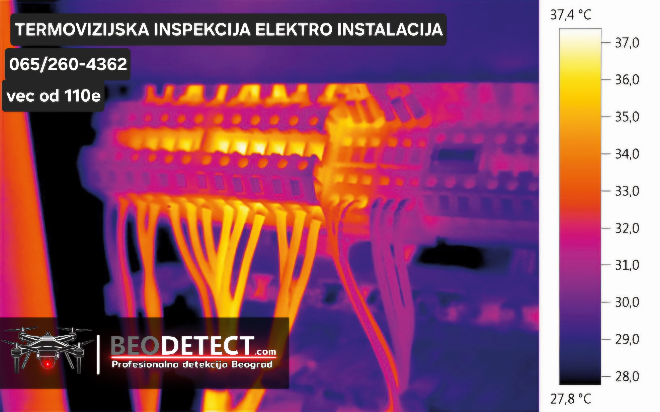 termovizijsko snimanje detekcija elektro instalacija provera dijagnostika detektovanje losih spojeva ispitivanje strujnih kola strujnih elektro provodnika osiguraca